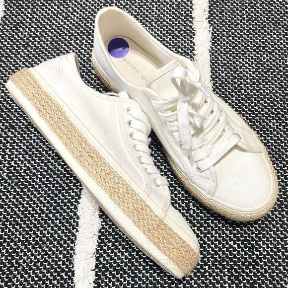 Madden Girl Shoes - Madden Girl White Canvas Woven Rattan Raffia Boho Platform Ariaa Sneakers 8.5